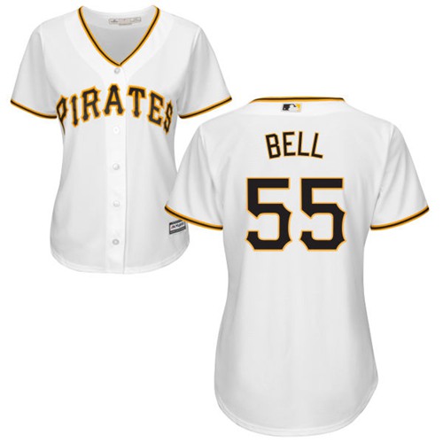 Pirates #55 Josh Bell White Home Women's Stitched MLB Jersey - Click Image to Close